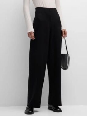 Eileen Fisher Super High Waist Straight Leg Wool Black Trousers Sz S